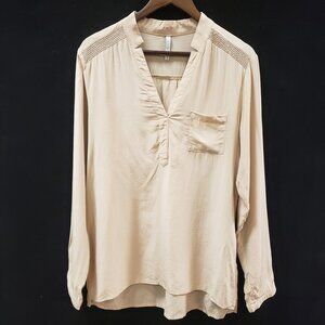 Emilie Andrew Womens Neutral Silk Popover Top Size M Tan Office Minimalist
